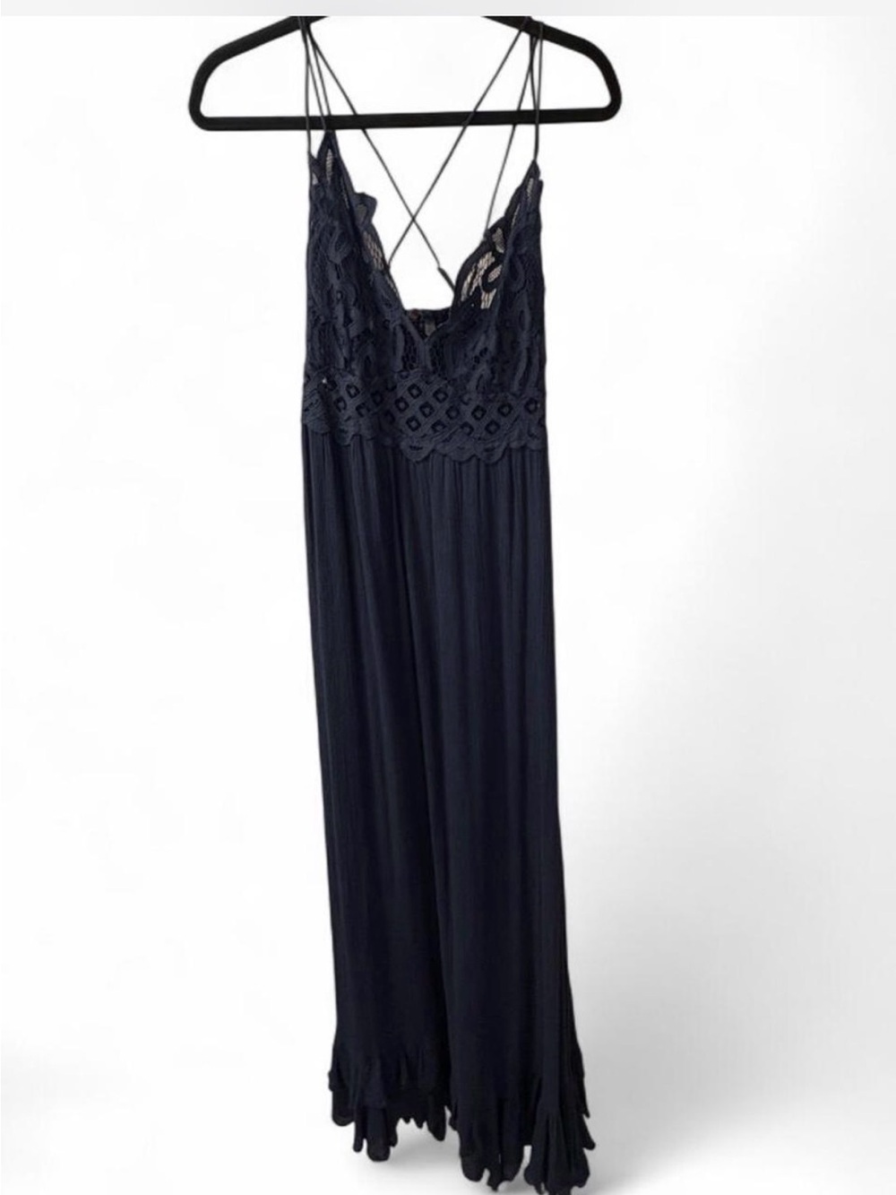 Free People Navy Lace-Top Strappy Maxi Dress
